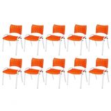Cadeira Iso Base Branco Igreja, Escola, Escritório - Laranja Kit 10 Peças