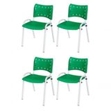 Cadeira Iso Base Branco Igreja, Escola, Escritório - Verde Kit 4 Peças