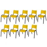 Cadeira Iso Base Preto Igreja, Escola, Escritório - Amarelo Kit 9 Peças