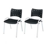 Cadeira Iso Base Branco Igreja, Escola, Escritório - Preto - Kit 2 Peças