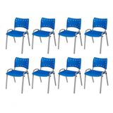 Cadeira Iso Base Cinza, Igreja, Escola, Escritório - Azul Kit 8 Peças