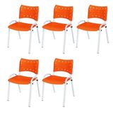 Cadeira Iso Base Branco Igreja, Escola, Escritório - Laranja Kit 5 Peças