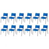 Cadeira Iso Base Cinza, Igreja, Escola, Escritório - Azul Kit 12 Peças
