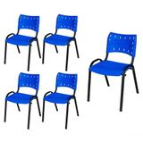 Cadeira Iso Base Preto Igreja, Escola, Escritório - Azul - Kit 5 Peças
