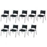 Cadeira Iso Base Cinza, Igreja, Escola, Escritório - Preto Kit 9 Peças