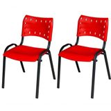 Cadeira Iso Base Preto Igreja, Escola, Escritório - Vermelho - Kit 2 Peças