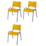 Cadeira Iso Base Cinza, Igreja, Escola, Escritório - Amarelo Kit 3 Peças