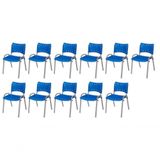 Cadeira Iso Base Cinza, Igreja, Escola, Escritório - Azul Kit 11 Peças