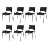 Cadeira Iso Base Cinza, Igreja, Escola, Escritório - Preto Kit 7 Peças