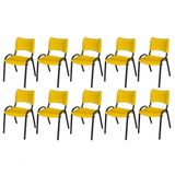 Cadeira Iso Base Preto Igreja, Escola, Escritório - Amarelo Kit 10 Peças