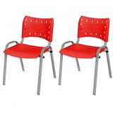 Cadeira Iso Base Cinza Igreja, Escola, Escritório - Vermelho - Kit 2 Peças