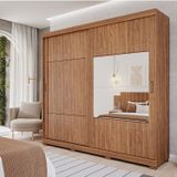 Guarda-roupa Casal 2 Portas De Correr Com 2 Espelhos E Pés 243cm 100% Mdf Marsala Espresso Móveis Cinamomo
