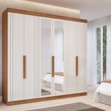 Guarda-roupa Casal 6 Portas Com 4 Espelhos E 6 Gavetas 234cm 100% Mdf Boston Espresso Móveis Cinamomo/off White
