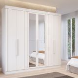 Guarda-roupa Casal 6 Portas Com 4 Espelhos E 6 Gavetas 234cm 100% Mdf Boston Espresso Móveis Branco