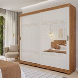 Guarda-roupa Casal 2 Portas De Correr Com 2 Espelhos E Pés 243cm 100% Mdf Marsala Espresso Móveis Cinamomo/ Off White