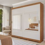 Guarda-roupa Casal 2 Portas De Correr Com 4 Espelhos E Pés 243cm 100% Mdf Marsala Espresso Móveis Cinamomo/ Off White