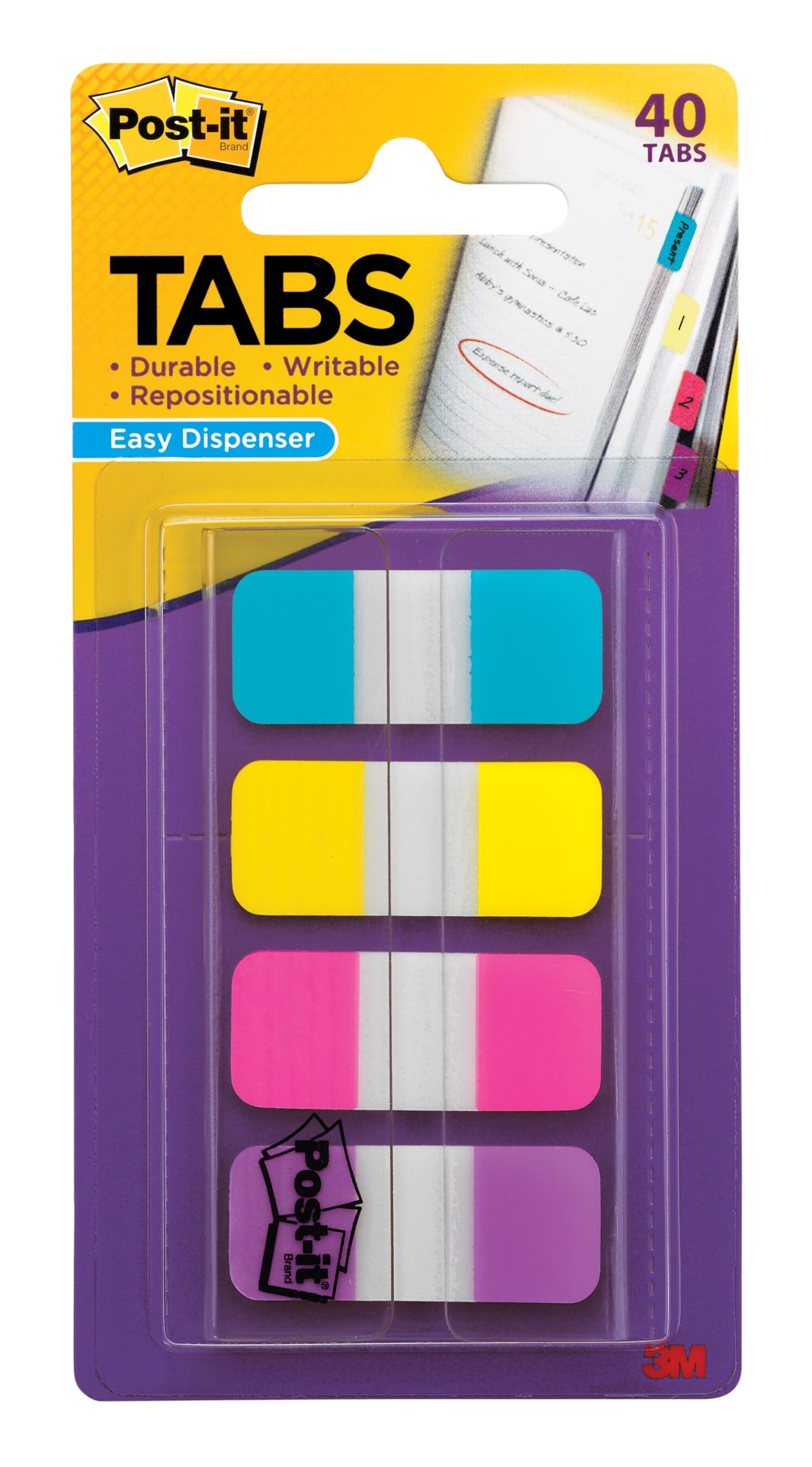 Dispensador Tabs Post-it De 1,6 Cm Solid Aqua Yellow Pink Violet 40