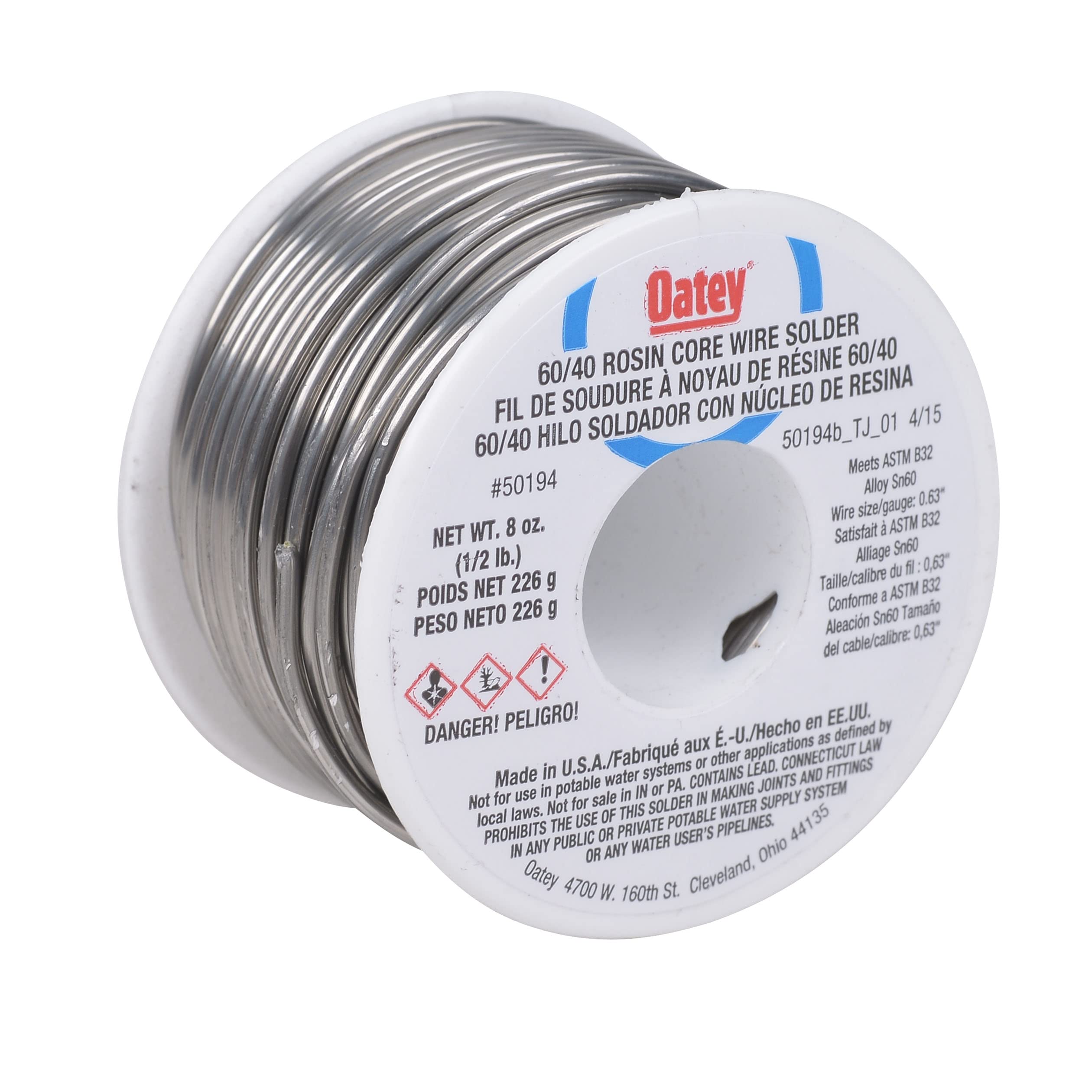 Solda Oatey 50194 Rosin Core 60/40 227g Para Trabalhos Elétricos
