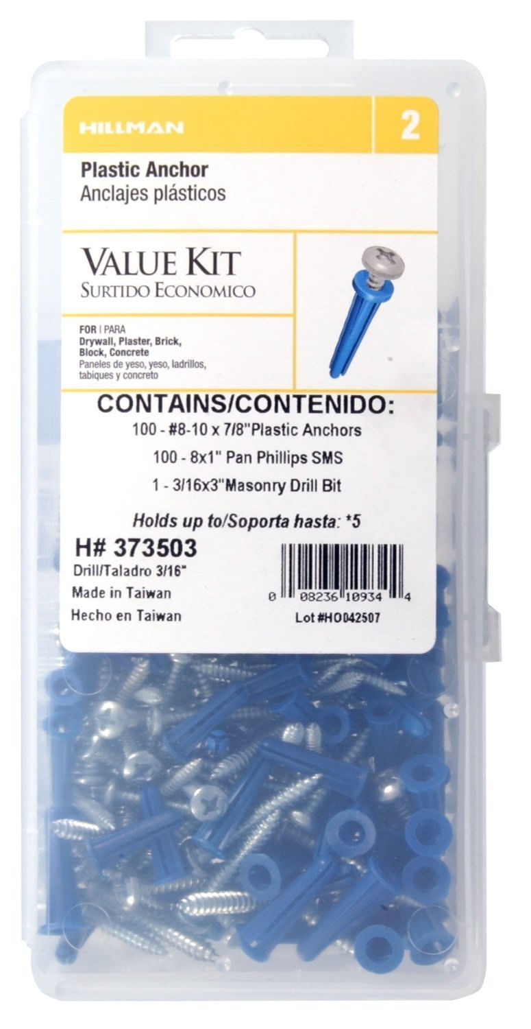 Kit De Ancoragem Hillman Plastic Pan Head Conical, Pacote 201