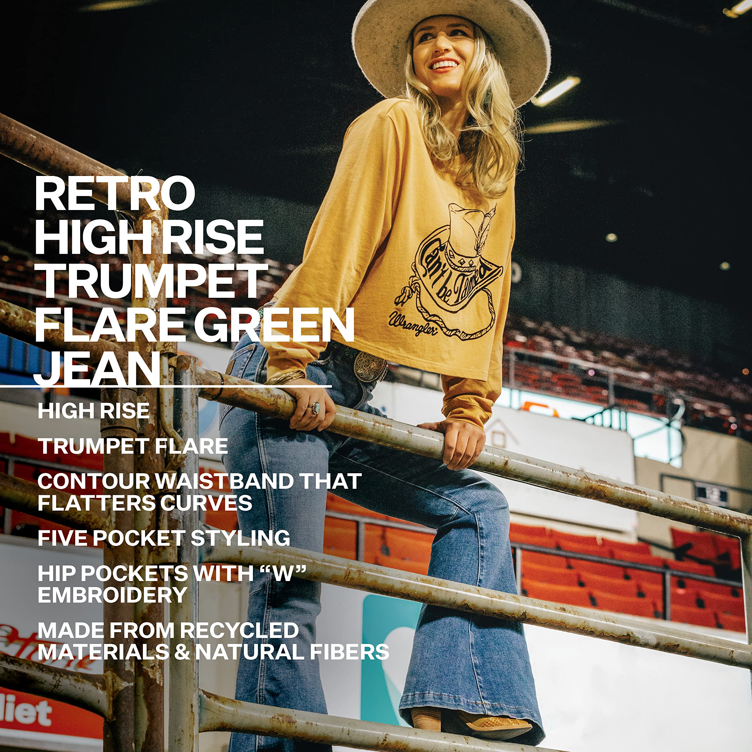 Jeans Wrangler, Retrô, De Cintura Alta, Trompete Feminino Flare