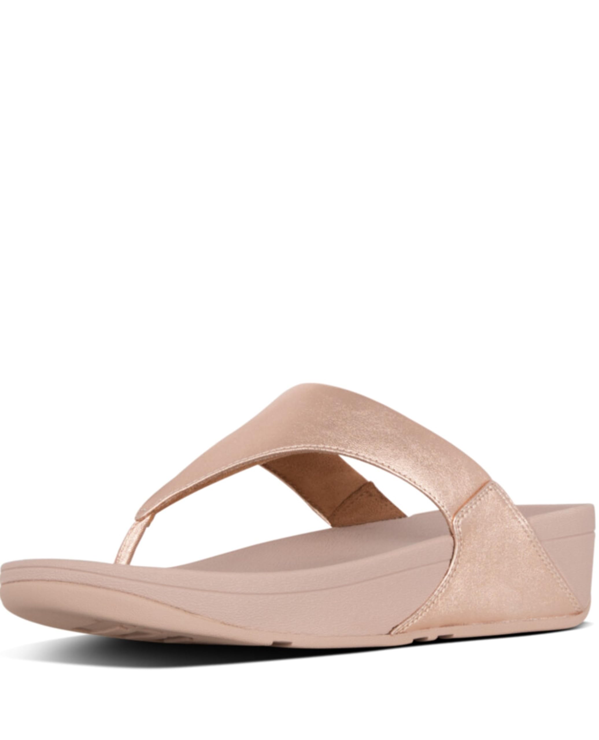 Chinelo Fitflop Lulu Feminino Em Couro Rosa Dourado Tamanho 11