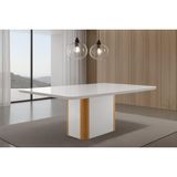 Mesa De Sala Jantar Pietá C/ Tampo Madeirado C/ Vidro Canto Curvo 180x90cm Off White/naturale/off White - Rufato