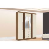 Guarda Roupa Casal 4 Portas (2 C/ Espelho) E 4 Gavetas Aurora 4.4 Jatoba/areia - Santos Andirá