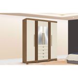 Guarda Roupa Casal 4 Portas (2 C/ Espelho) E 4 Gavetas C/ Pés Aurora 4.4 Jatoba/areia - Santos Andirá