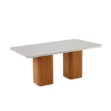 Mesa De Sala Jantar Maldivas C/ Tampo Madeirado C/ Vidro Canto Curvo 180x90cm Flex Naturale/naturale Ou Off White - Rufato