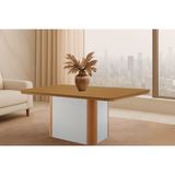 Mesa De Sala Jantar Pietá C/ Tampo Madeirado C/ Canto Curvo 120x80cm Off White/naturale/naturale - Rufato