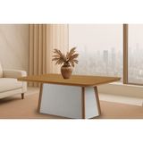 Mesa De Sala Jantar Tília C/ Tampo Madeirado C/ Canto Curvo 120x80cm Off White/naturale/naturale - Rufato