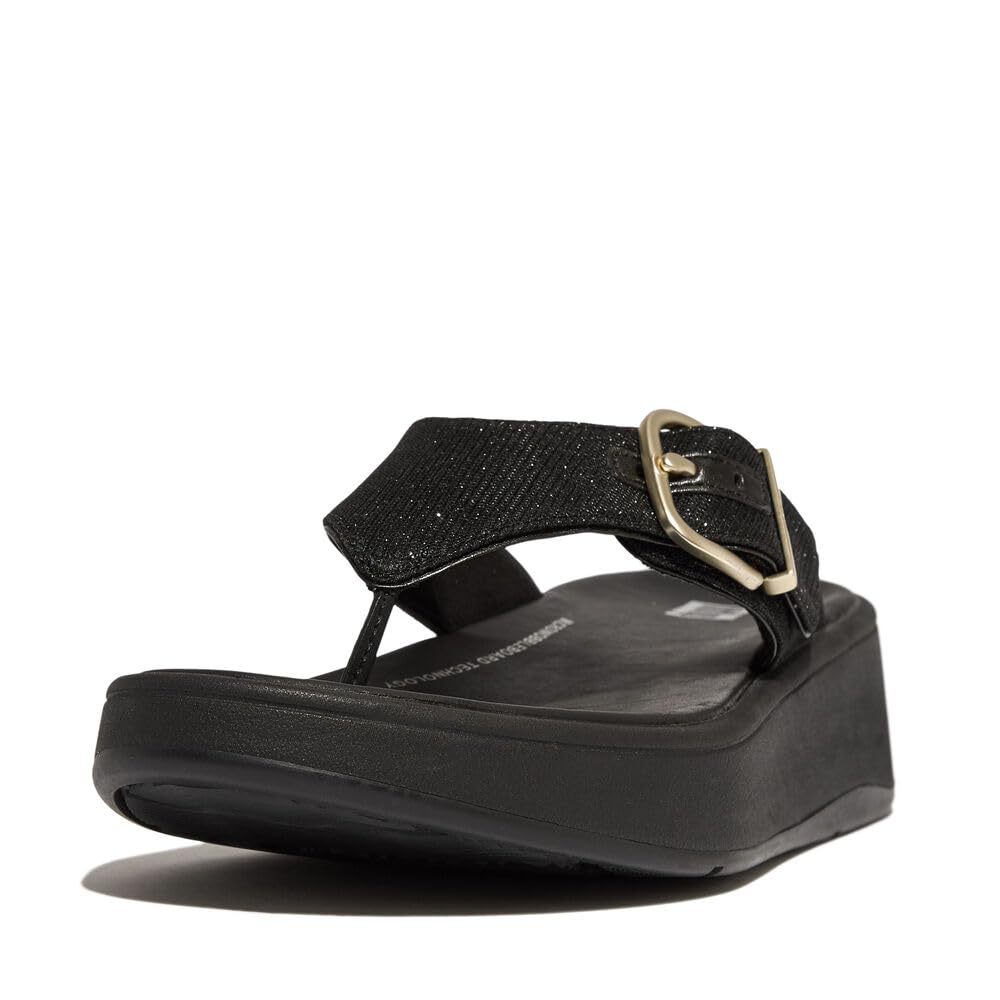 Sandálias Fitflop F-mode Buckle Shimmerlux Flatform Black Women