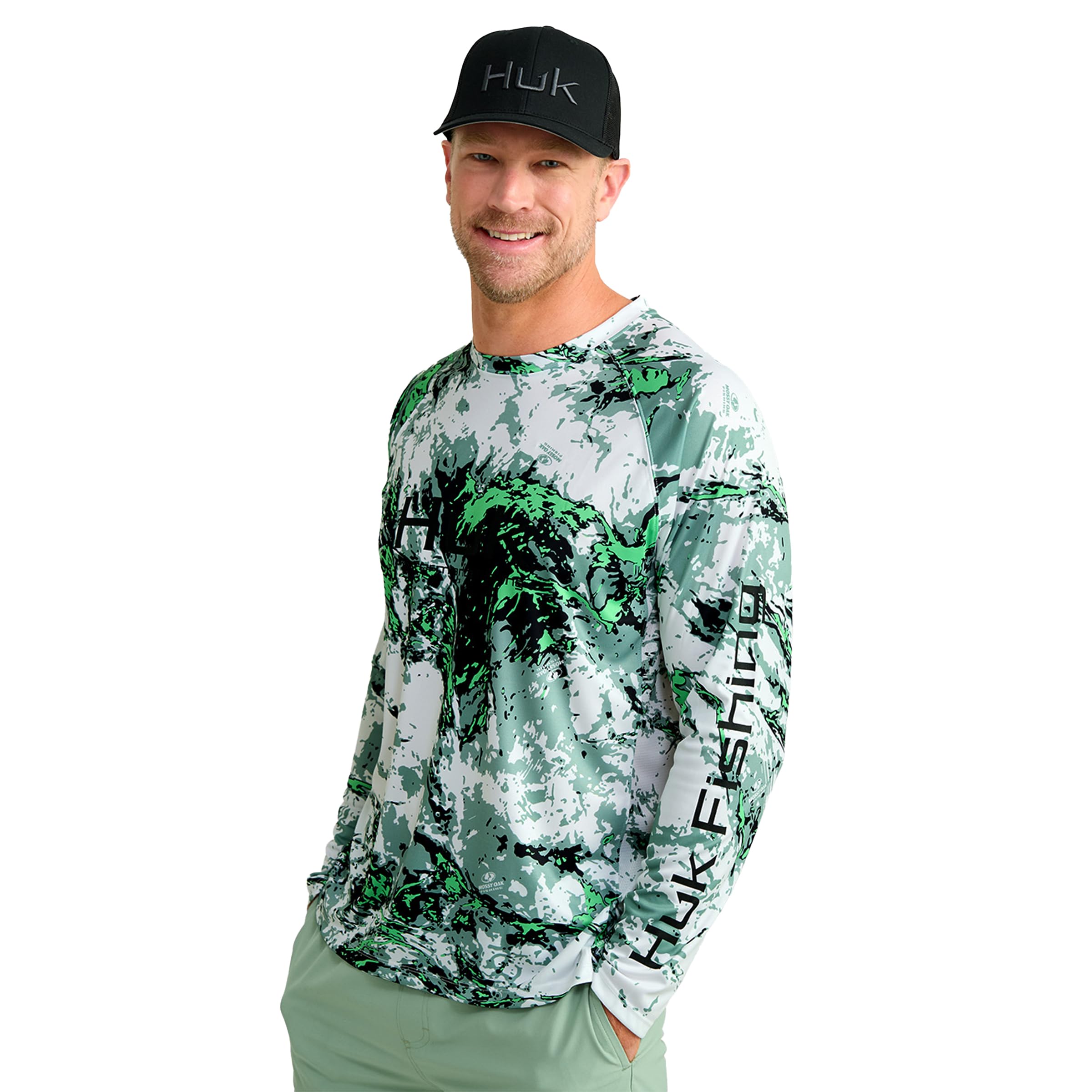 Camisa Masculina Huk Standard Pursuit Pattern, Manga Redonda, Verde