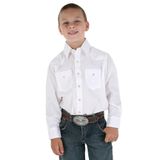 Camisa Wrangler Dress Western Solid Snap White Cotton Boys