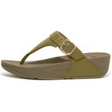 Sandálias Femininas Fitflop Lulu, De Couro, Biqueira, Cunha, Verde Camo-verde