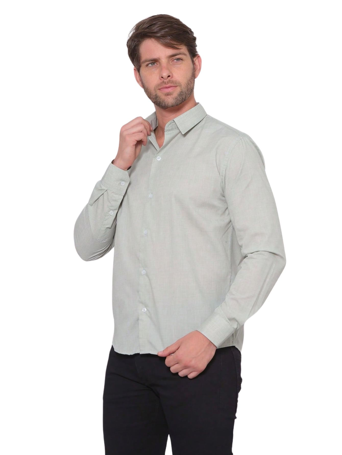 Camisa Social Masculina Premium Tipo Linho Oliva