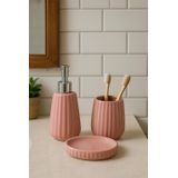 Kit Banheiro Lavabo De Cerâmica 3 Peças Essentia Rosa Mek