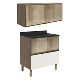 Armario Aereo E Balcao 1p 2g Vidro Mdf Kali Carvalho Toq Off White Cetim Nicioli