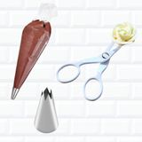 Kit Flor De Decoração Tesoura Saco De Confeitar Bico 1m Bolo