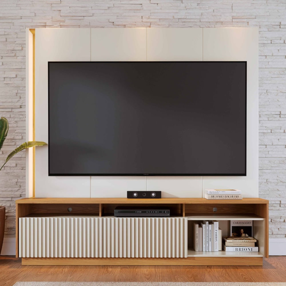 Estante Home Ripada Para Tv Até 75 Polegadas Com Led 2 Portas De Correr Jordão Colibri