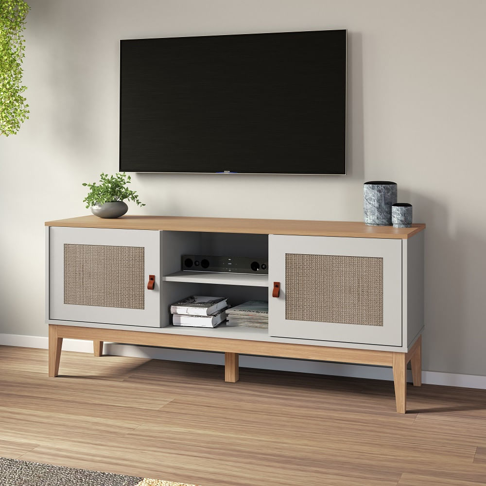 Rack Para Tv Até 60 Polegadas 2 Portas Com Pés De Madeira Trama Movelbento