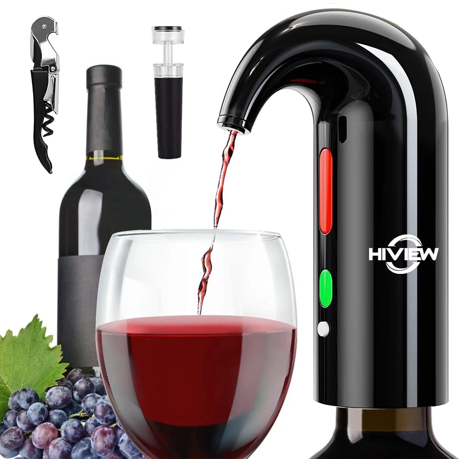 Aerador Elétrico De Vinho Hiview Wine Dispenser Black