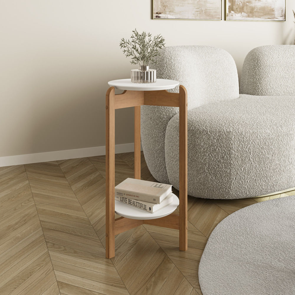 Mesa Lateral 40cm Com Pés De Madeira Lizz Casa D