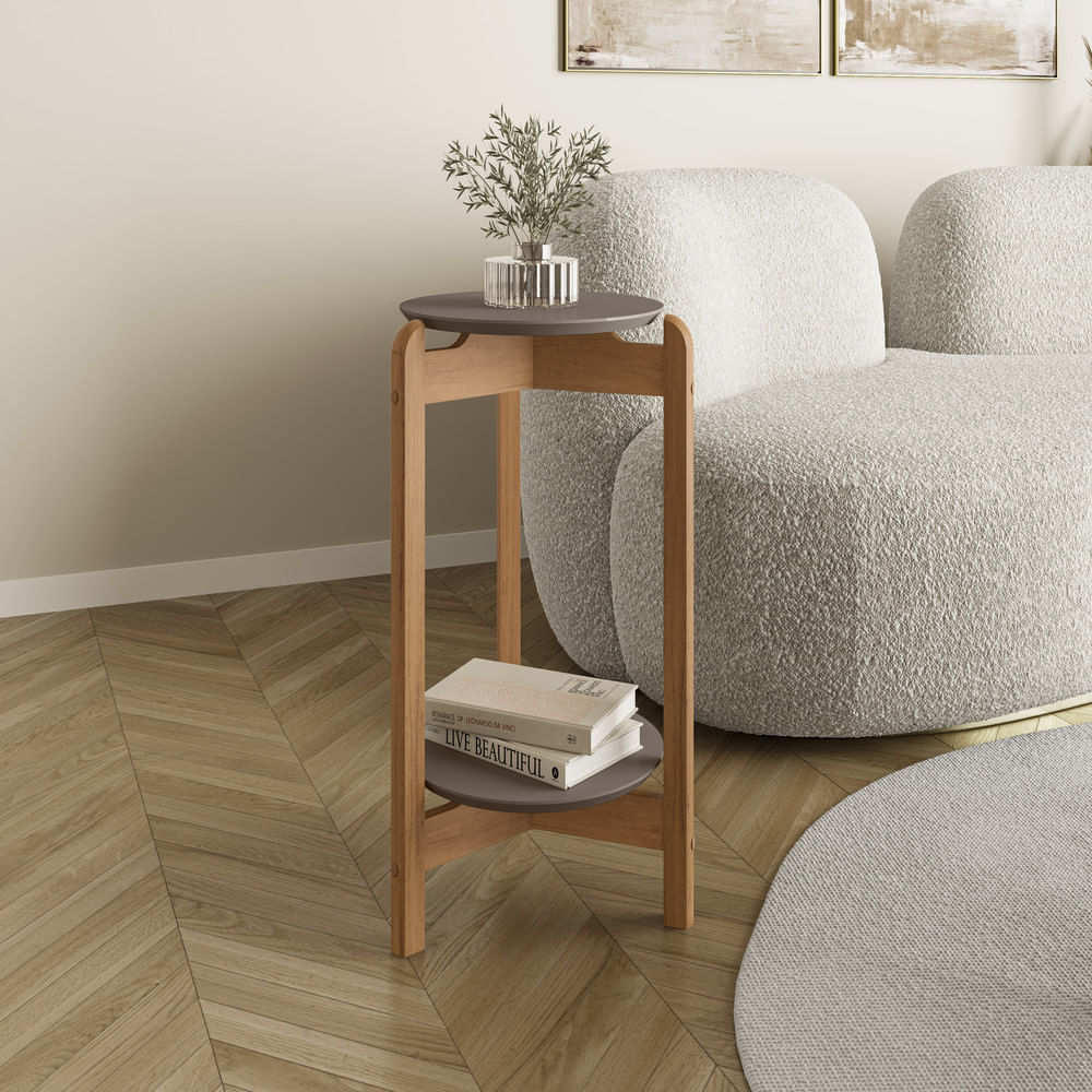 Mesa Lateral 40cm Com Pés De Madeira Lizz Casa D