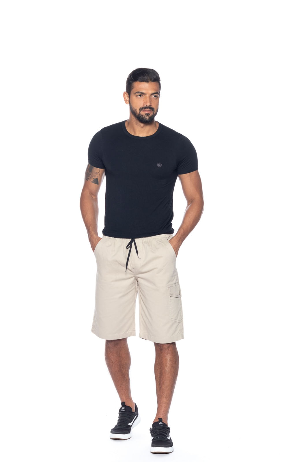 Bermuda Macaw Elástico Sarja 7679 Bege