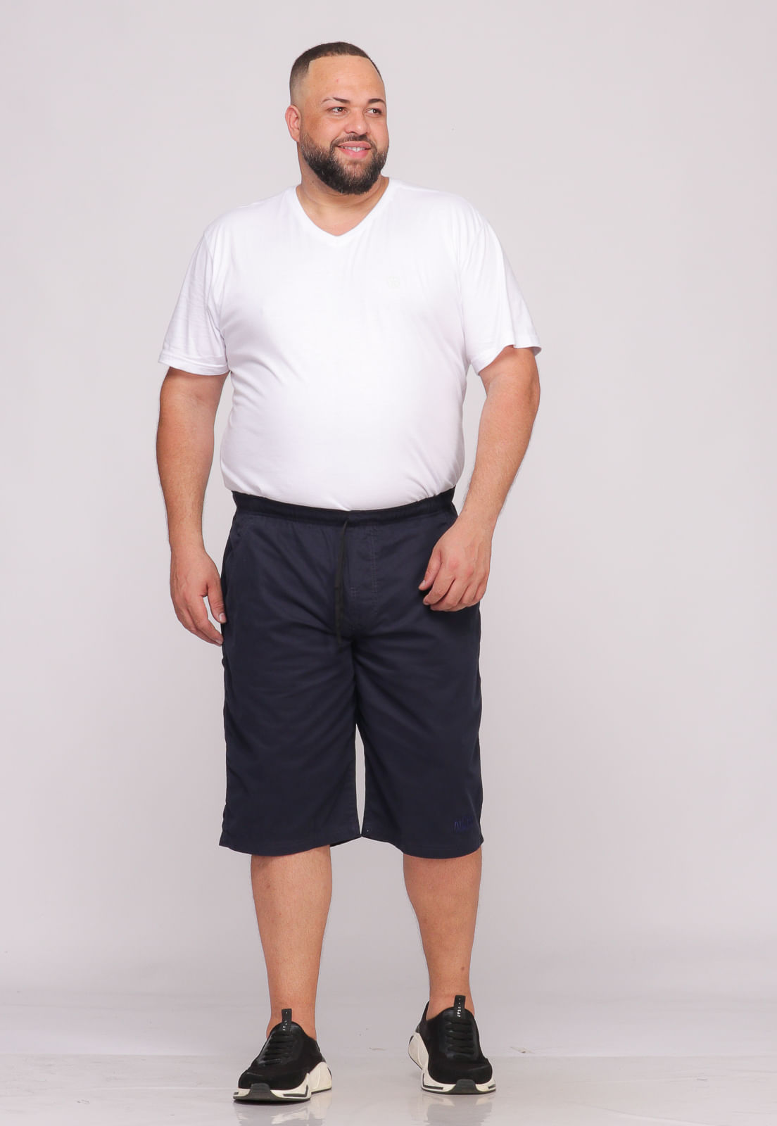 Bermuda Macaw 7511 Azul Marinho Elástico Plus Size Sarja