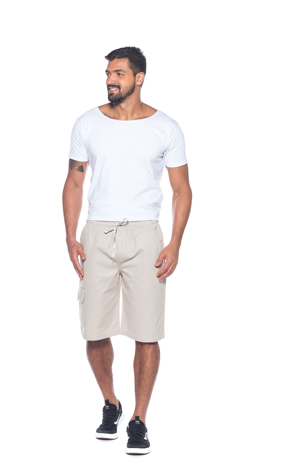 Bermuda Macaw Elástico Sarja 7731 Bege Claro