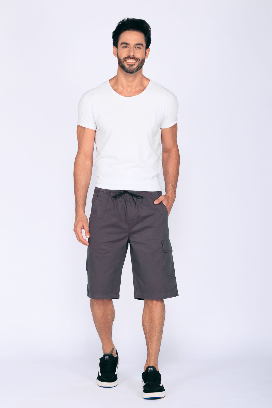 Bermuda Macaw 7796 Cinza Elástico Sarja