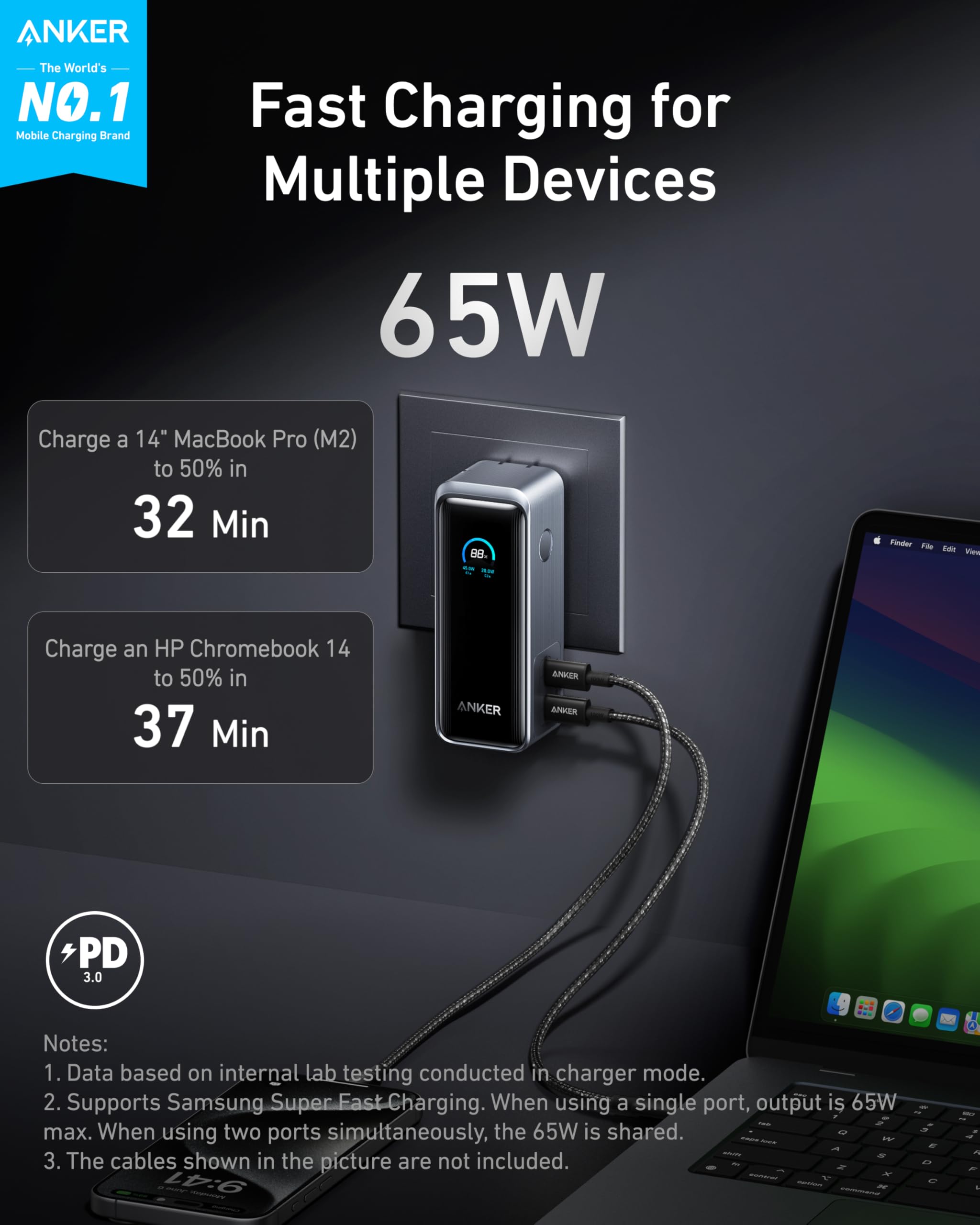 Banco De Potência Anker Prime 9.600mah Com Saída De 65w Para