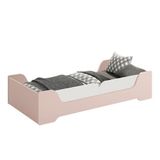 Cama Evolutiva Zaki Rosa Fosco, Proteção Lateral Lisa E Colchão D33 - Reller Móveis Rosa Fosco